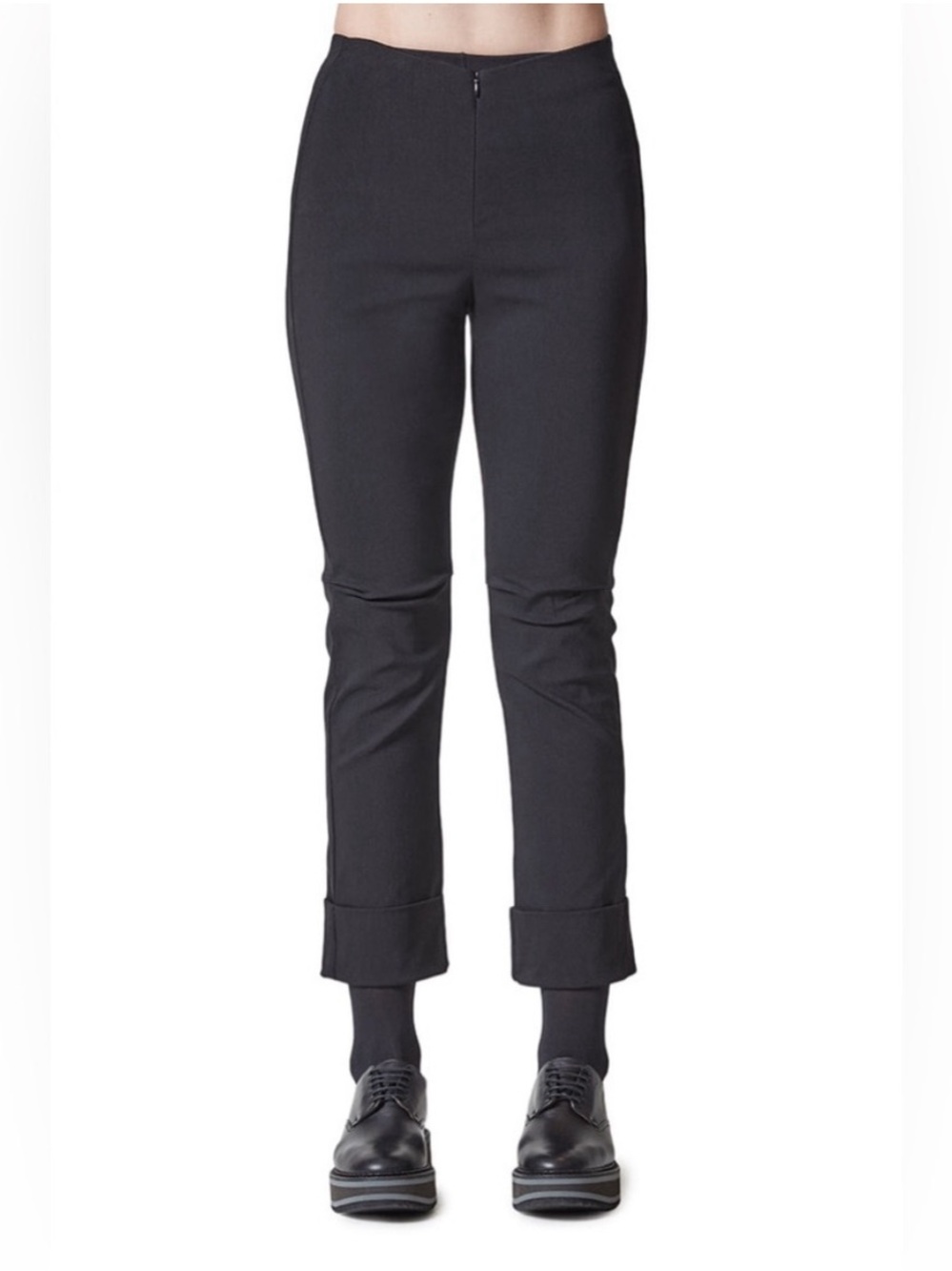 Porto SF Women’s Lagenlook Black Front Zip Knee Tuck Cuffed Cropped Pants Small